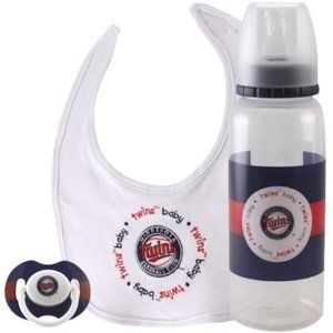 Minnesota Twins Baby Gift Set 3 Piece Pacifier Bib Bottle MLB Baseball BPA Free